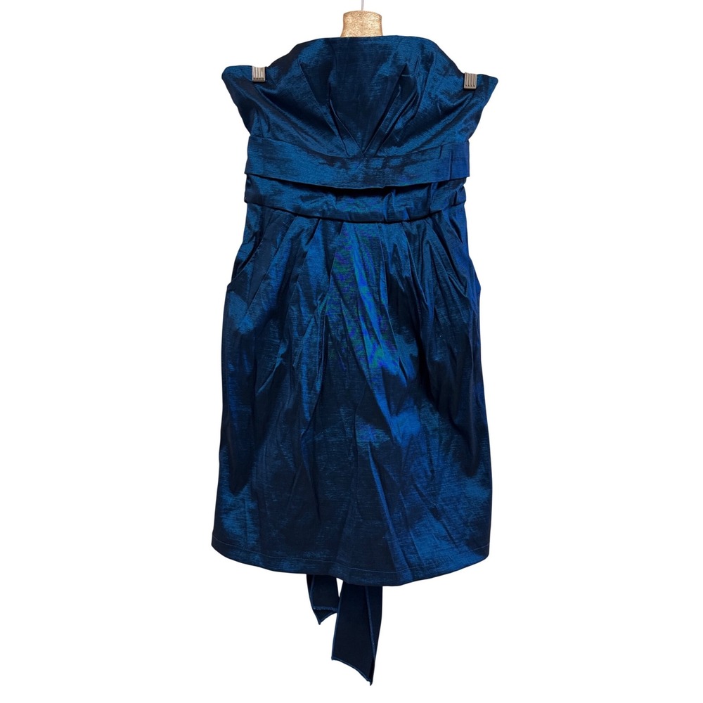 Poetry Clothing Teal Blue Metallic Strapless Holiday Tube Tie Mini Dress Size M